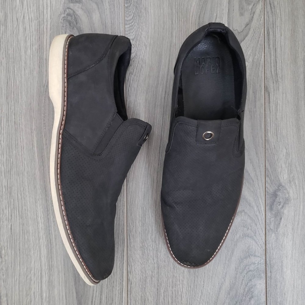 Mario Lopez Faux Suede Slip On Oxford Shoes Charcoal Black Size 13